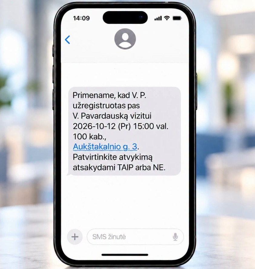 Nuo šiol priminimus apie vizitus pas gydytojus gausite SMS žinutėmis