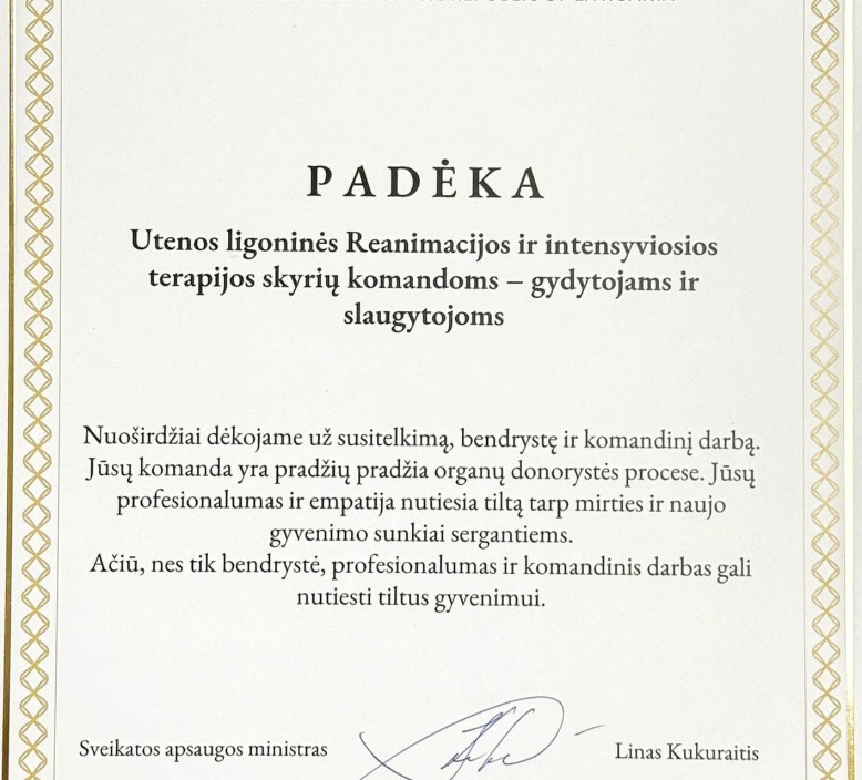 Padėka už gyvenimus jungiančią misiją