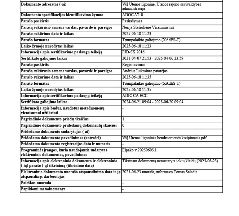 DĖL INFORMACIJOS APIE SITUACIJĄ VŠĮ UTENOS LIGONINĖJE